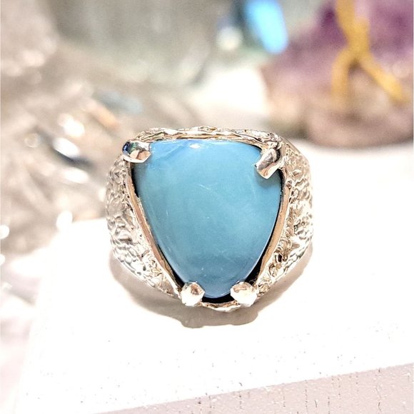 Men’s Natural Blue Larimar Mid-Evil Solid Sterling Silver Ring - Picture 6 of 9